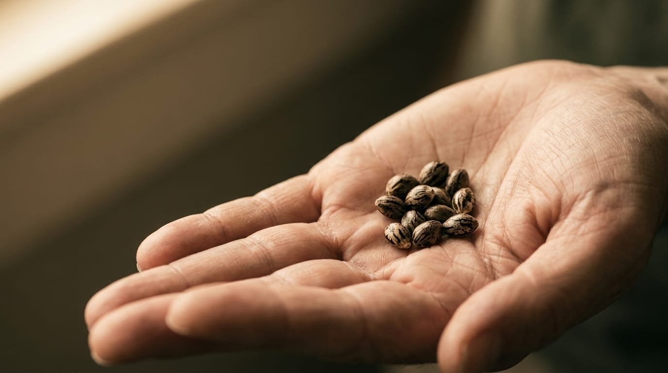 Close-up of high-quality cannabis seeds from various genetics